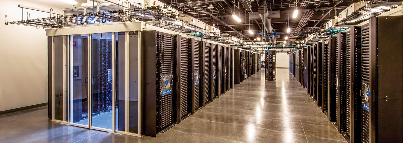 Modern datacenter with server racks and network infrastructure